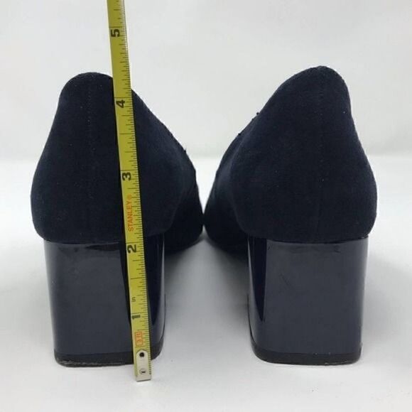 Zara TRF Navy Faux Suede Chunky Heels Size 35 - Picture 3 of 7